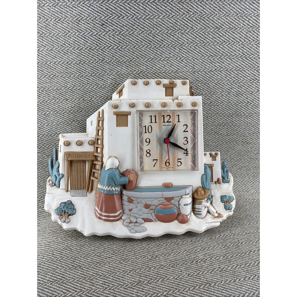 Vintage 1995 Homco Pueblo Adobe House Quartz Clock Made in‎ USA Works